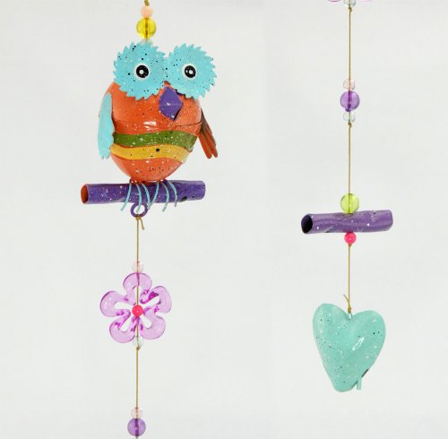 HANGER WITH DECORATIVE METAL OWL - <p>DECORATIVE COLOURED METAL OWL WITH BEADS AND BLUE METAL HEART SHAPED BELL. CAN BE USED INDOORS OR OUTDOORS 18 X 13 X 100CM</p> Quality natural handmade soaps, candle, home, bathroom & beauty products make great gift ideas for him & her for any occasion or if you just want to treat yourself.