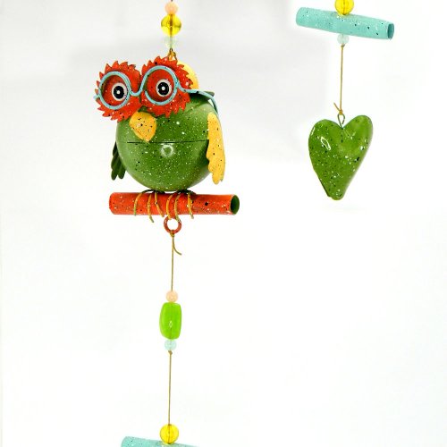 HANGER WITH COLOURED METAL OWL  - <p>DECORATIVE COLOURED METAL OWL WITH BEADS AND GREEN METAL HEART SHAPED BELL. CAN BE USED INDOORS OR OUTDOORS 18 X 13 X 100 CM</p> Quality natural handmade soaps, candle, home, bathroom & beauty products make great gift ideas for him & her for any occasion or if you just want to treat yourself.