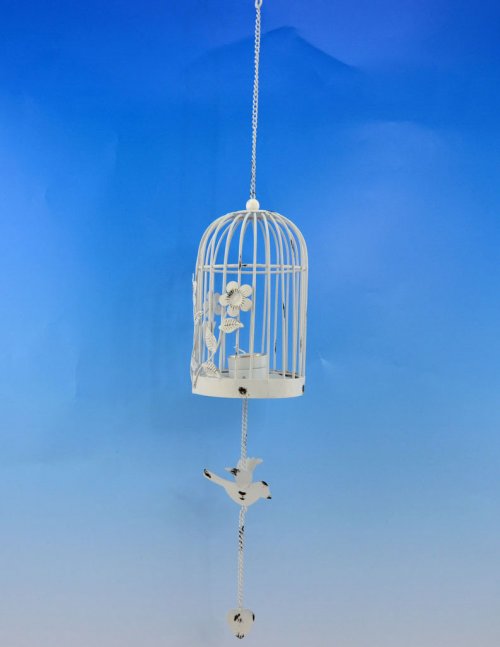 CANDLE HOLDER - WHITE BIRDCAGE HANGER - <p>White metal birdcage candle holder, adjusts to fit multi sized candles. Can also be used with our wax melts as a room freshener, could also hold a small plant. 11 x 11 x 21cm (68cm including chain)</p> Quality natural handmade soaps, candle, home, bathroom & beauty products make great gift ideas for him & her for any occasion or if you just want to treat yourself.