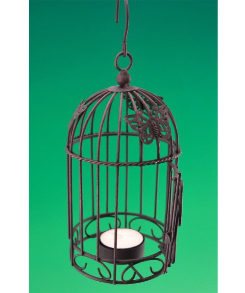 CANDLE HOLDER -  BLACK BIRDCAGE HANGER  - <p>Black metal birdcage with butterfly motif. Fits1 tealight candle or try using a citronella candle for outdoor use. 9 x 9 x 19cm</p> Quality natural handmade soaps, candle, home, bathroom & beauty products make great gift ideas for him & her for any occasion or if you just want to treat yourself.