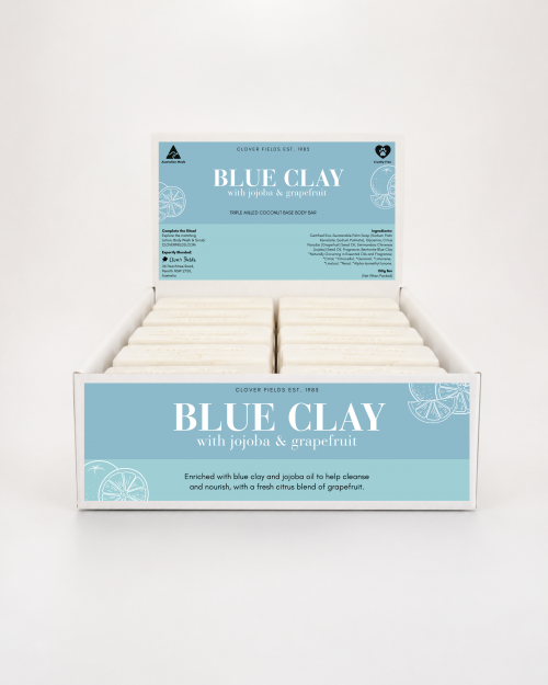 NATURAL SOAP BAR WITH ORGANIC BLUE CLAY 150G - A NATURAL COCONUT BASED SOAP CONTAINING BLUE CLAY WITH PURE JOJOBA AND GRAPEFRUIT. Quality natural handmade soaps, candle, home, bathroom & beauty products make great gift ideas for him & her for any occasion or if you just want to treat yourself.
