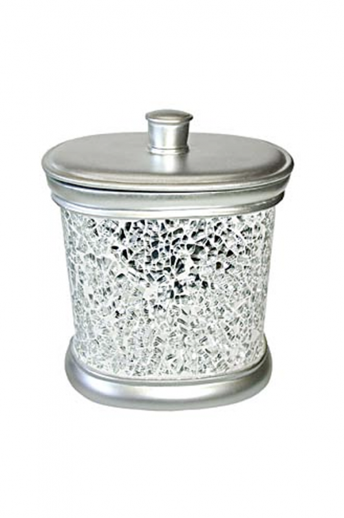 SILVER COTTON BUD HOLDER - Beautiful mosaic finish Silver Cotton Bud Holder in a great fashion colour. A wonderful addition for your bathroom. 13 x 10 x 11. Quality natural handmade soaps, candle, home, bathroom & beauty products make great gift ideas for him & her for any occasion or if you just want to treat yourself.