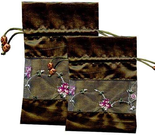 ORGANZA BAG - EMBROIDERED TAFFETA & ORGANZA - OLIVE - MED.- 10.5 X 17CM - <p>Multi-use bags to fill with anything you need. A nice bag to package a small gift. Olive green embroidered taffeta and organza bag. Available in one other size see BAG155</p> Quality natural handmade soaps, candle, home, bathroom & beauty products make great gift ideas for him & her for any occasion or if you just want to treat yourself.