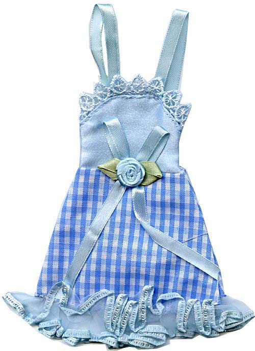 ORGANZA BAG - DRESS BAG - LIGHT BLUE - SML. - 12CM X 16CM - <p>Blue gingham and satin dress bag. Cute and very detailed little dress bags with an inner compartment that can be filled with lollies for great party favours or even used to house a party invitation. One customer fills these with lavender to scent a wardrobe may also keep the moths away. Sold in packs of 12</p>
<p>�</p> Quality natural handmade soaps, candle, home, bathroom & beauty products make great gift ideas for him & her for any occasion or if you just want to treat yourself.