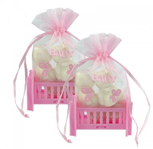 ORGANZA BAG - BABY COT BAG - PINK - 4.5 X 8 X 14CM - <p>Fill with soap, pot pourii, bath salts, lollies or just as a nice bag for table gifts at weddings or christenings. Pink plastic cot with attached organza top. Great for baby showers fill with sweets or try two of our teddy bear soaps. (See BEARS)</p> Quality natural handmade soaps, candle, home, bathroom & beauty products make great gift ideas for him & her for any occasion or if you just want to treat yourself.