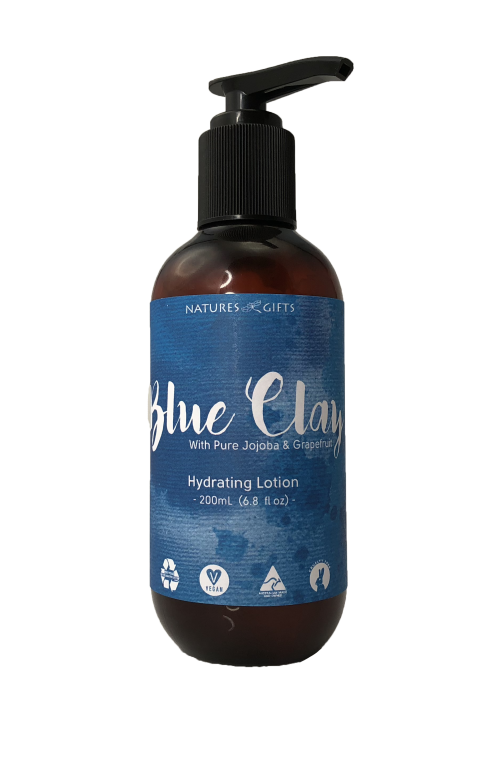 BLUE CLAY HYDRATING LOTION 300MLS - A BLUE CLAY HYDRATING LOTION WITH JOJOBA AND GRAPEFRUIT WHICH WILL THOROUGHLY SOOTHE AND NOURISH YOUR BODY FOR A BALANCED COMPLEXION. WHEN PAIRED WITH OUR BLUE CLAY MOISTURISING CLEANSER MAKES FOR A FANTASTIC DAILY SKIN CARE ROUTINE Quality natural handmade soaps, candle, home, bathroom & beauty products make great gift ideas for him & her for any occasion or if you just want to treat yourself.
