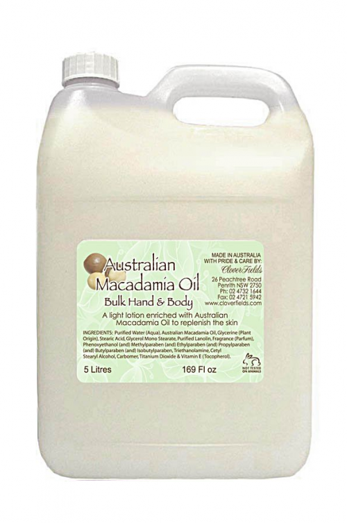 BULK 5L HAND AND BODY LOTION MACADAMIA - A light non-greasy lotion made with Australian MACADAMIA Oil.

Packed in an economical 5 litre size to refill your own containers. A great saving!! Check out our 5 litre bottle pump for easy dispensing. 

PLEASE NOTE: Natural colouring is being discontinued from our BULK LIQUIDS. These items will instead show a slight tinge of colour from the natural oils and therefore become mostly clear from October 2024. Quality natural handmade soaps, candle, home, bathroom & beauty products make great gift ideas for him & her for any occasion or if you just want to treat yourself.