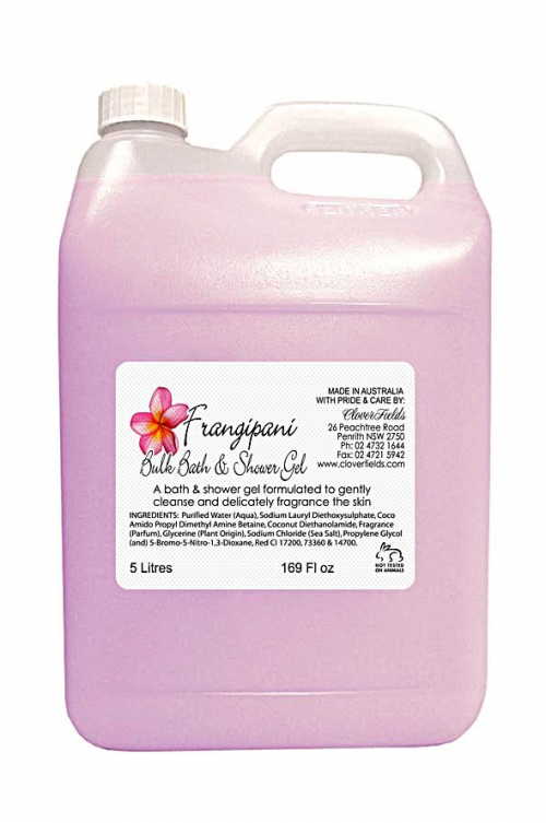 BULK 5L SHOWER GEL FRANGIPANI - FRANGIPANI SHOWER GEL in an economical 5 litre size to refill your own containers. A great saving!! Check out our 5 litre bottle pump for easy dispensing too.
SHOWER GEL is mild and gentle on the skin & suitable for the whole family.
Try adding a capful to your washing machine, it saves money and linens smell fantastic.
For fundraising we also have a range of bottles & labels available for self filling. Clover Fields also has an in-house printing service and we can print custom labels, please contact us for more information.
This product can also be used in spa baths. Please start with small quantities on low speed to avoid a frothy nightmare.
FRAGRANCES ALSO AVAILABLE - Lavender, Olive & Fig & Rose
PLEASE NOTE: Natural colouring is being discontinued from our BULK LIQUIDS. These items will instead show a slight tinge of colour from the natural oils and therefore become mostly clear from October 2024. Quality natural handmade soaps, candle, home, bathroom & beauty products make great gift ideas for him & her for any occasion or if you just want to treat yourself.
