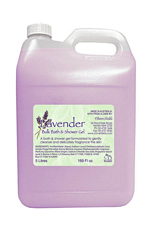 BULK 5L SHOWER GEL LAVENDER - LAVENDER SHOWER GEL in an economical 5 litre size to refill your own containers. A great saving!! Check out our 5 litre bottle pump for easy dispensing too.
SHOWER GEL is mild and gentle on the skin & suitable for the whole family.
Try adding a capful to your washing machine, it saves money and linens smell fantastic.
For fundraising we also have a range of bottles & labels available for self filling. Clover Fields also has an in-house printing service and we can print custom labels, please contact us for more information.
This product can also be used in spa baths. Please start with small quantities on low speed to avoid a frothy nightmare.
FRAGRANCES ALSO AVAILABLE - Rose, Olive & Fig & Frangipani
PLEASE NOTE: Natural colouring is being discontinued from our BULK LIQUIDS. These items will instead show a slight tinge of colour from the natural oils and therefore become mostly clear from October 2024. Quality natural handmade soaps, candle, home, bathroom & beauty products make great gift ideas for him & her for any occasion or if you just want to treat yourself.