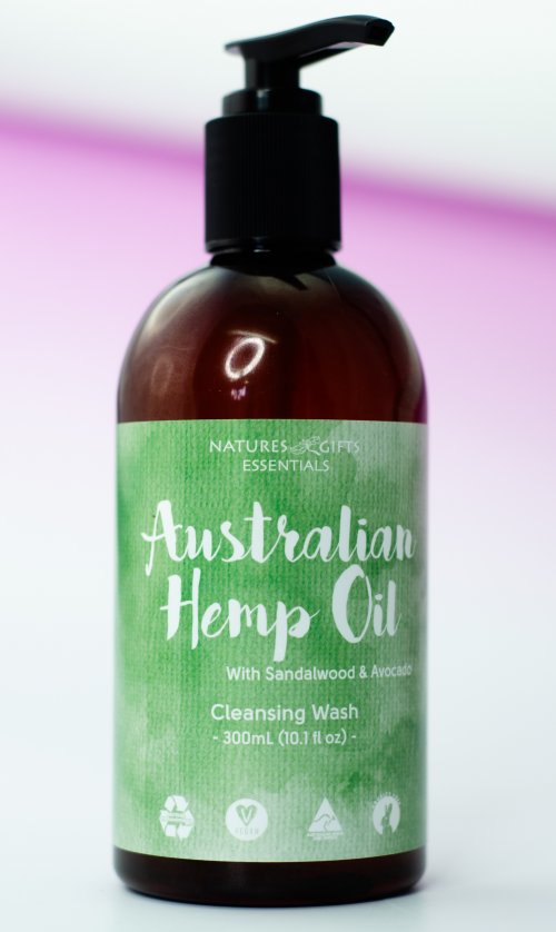 AUSTRALIAN HEMP CLEANSING WASH 300ML - Naturally cleanse with the healing powers of hemp oil. Armed with antioxidants, omega fatty acids and naturally-occuring Vitamin D. This wash is the therapeutic treatment that your skin has been searching for. Our hemp oil is uniquely Australian, vegan and sustainably farmed. Weâ€™ve added Sandalwood, a natural antimicrobial and Avocado, a natural source of 
Vitamin E, that  has been shown to reduce redness and inflammation. Suitable for face, hands and body.
This product does not contain any active THC. Quality natural handmade soaps, candle, home, bathroom & beauty products make great gift ideas for him & her for any occasion or if you just want to treat yourself.