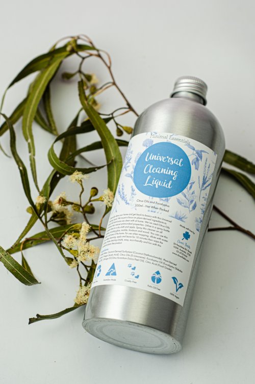 MINIMAL ESSENTIALS UNIVERSAL CLEANING LIQUID - We are all about revitalising your home with plastic free alternatives to daily use items. This wonderful liquid is a great step toward a chemical free home! We have put a focus on plant derived ingredients and naturally antimicrobial citrus in this universal liquid. You can use when mopping, spray directly onto surface and more! It is safe on all surfaces. Quality natural handmade soaps, candle, home, bathroom & beauty products make great gift ideas for him & her for any occasion or if you just want to treat yourself.
