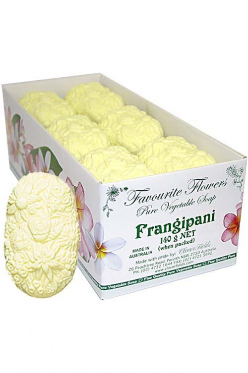 FRANGIPANI 140G FAVOURITE FLOWERS SOAP - Favourite Flowers fine detailed engraved soaps with an elegant Frangipani fragrance. This soap will dress up a bathroom and are so creamy to use with the added Sorbolene. A really nice gift too! Quality natural handmade soaps, candle, home, bathroom & beauty products make great gift ideas for him & her for any occasion or if you just want to treat yourself.