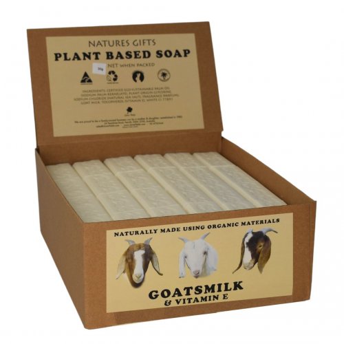 GOATSMILK & VITAMIN E HEALTH BAR 30G NATURES GIFTS MINI SOAP - Natures Gifts Plant Based Mini Guest Soap bars. Always a family favourite. A gentle cleansing bar with Goatsmilk which is high in Lactic Acid, to help soften skin, allowing dead skin removal and encourage new skin growth. Added natural Vitamin E (A powerful Antioxidant) aids in skin calming & repair. Quality natural handmade soaps, candle, home, bathroom & beauty products make great gift ideas for him & her for any occasion or if you just want to treat yourself.