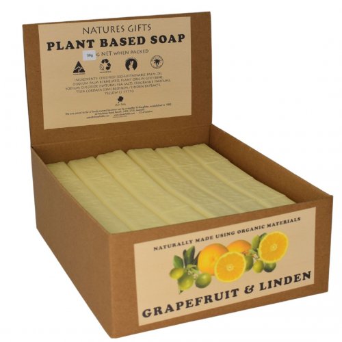 GRAPEFRUIT & LINDEN 30G NATURES GIFTS MINI SOAP - Natures Gifts Plant Based Mini Guest Soap bars. Fruity and fresh, a true Grapefruit scent with added skin-balancing Lime Blossom Extract (Linden). Great for normal to oily skin Quality natural handmade soaps, candle, home, bathroom & beauty products make great gift ideas for him & her for any occasion or if you just want to treat yourself.