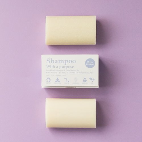 SHAMPOO WITH A PURPOSE - DRY OR DAMAGED - Is your hair screaming for a holiday?? Or have you maybe weakened your locks lying in the sun?? Have you been blasting your tresses with wind from all that motorcycle racing?? Or are you just in need of a little special treatment??

Save 6 shampoo and conditioner bottles from polluting the environment by switching to this beautiful solid shampoo bar. Not only are you going to be an eco-friendly warrior, your hair will be at its absolute best. We have added only fully eco-sustainable ingredients and additives, Sandalwood, Lilly Pilly, Almond, Chia, Oatmeal, Argan OilÂ and Shea Butter to give your hair the spa-level treatmentÂ it has been waiting for, while soothing your hair follicles. This bar is best suited to someone with hair damaged from wind, sun, colour treatments, etc, naturally dry hair, or brittle and limp hair. Quality natural handmade soaps, candle, home, bathroom & beauty products make great gift ideas for him & her for any occasion or if you just want to treat yourself.