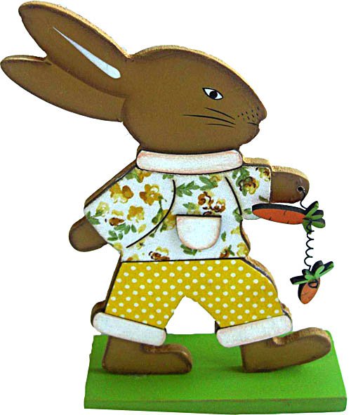 STAND - BUNNY BOY - Wood and fabric bunny stand. Great country look decoration especially at Easter. Make a great table centre piece surrounded by Easter Eggs. 19 x 12 x 4cm Quality natural handmade soaps, candle, home, bathroom & beauty products make great gift ideas for him & her for any occasion or if you just want to treat yourself.