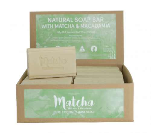MATCHA & MINT SOAP 150G - Matcha is a powerful concentrate of Green Tea which is extremely high in antioxidants to cleanse and detoxify. We have added soothing and skin calming mint essential oils and Australian Macadamia Oil to make this bar cooling and cleansing. 
Smells good enough to eat! Quality natural handmade soaps, candle, home, bathroom & beauty products make great gift ideas for him & her for any occasion or if you just want to treat yourself.