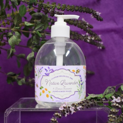 NATIVE LAVENDER HAND & BODY WASH 500ML/6 - Cleanse, refresh, and relax with the soothing scent of Native Lavender. Infused with skin-loving ingredients, this gentle 500ml body wash leaves your skin feeling soft, hydrated, and delicately fragranced. Pairs perfectly with our nourishing Native Lavender Hand & Body Lotion.

Ingredients: Purified Water (Aqua), Cocamido Propyl Betaine, Coconut Diethanolamide, Decyl Glucoside, Plant Origin Glycerine (Glycerin), Fragrance (Parfum), Chamomile Extract (Chamomilla Recutita (Matricaria, Phenoxyethanol and Ethyl Hexyl Glycerine, Sea Salt (Sodium Chloride), Citric Acid. Quality natural handmade soaps, candle, home, bathroom & beauty products make great gift ideas for him & her for any occasion or if you just want to treat yourself.