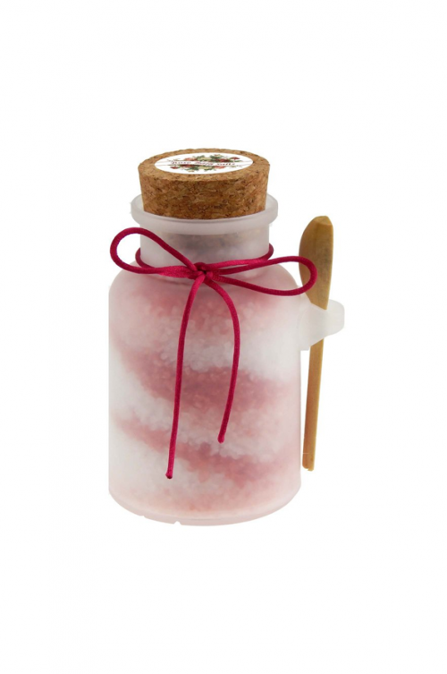 ROSE 350G SALT JAR - 350g elegantly fragranced bathing salts beautifully presented in an opaque plastic jar complete with cork and a wooden spoon. Quality natural handmade soaps, candle, home, bathroom & beauty products make great gift ideas for him & her for any occasion or if you just want to treat yourself.