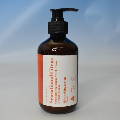 NATURES GIFTS - SENSATIONAL CITRUS 300ML LOTION - Bursting with juicy energy, this zesty blend of Clementine Mandarin, Sweet Orange, & Amalfi Lemon awakens your skin and your spirit.

Quench your skin this 300mL fast-absorbing hydration, bursting with uplifting citrus fragrance and lasting moisture.

Feeling fresh? Keep the citrus vibes going with the full Sensational Citrus range, pair me with the matching Shower Gel, Hand Wash and Body Scrub for a full burst of sunshine. Quality natural handmade soaps, candle, home, bathroom & beauty products make great gift ideas for him & her for any occasion or if you just want to treat yourself.