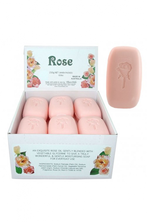 ROSE 250G SOAP BAR - <p>Fantastic family size 250g vegetable soap bar in a classic Rose fragrance. Packed 12 bars per box.</p> Quality natural handmade soaps, candle, home, bathroom & beauty products make great gift ideas for him & her for any occasion or if you just want to treat yourself.