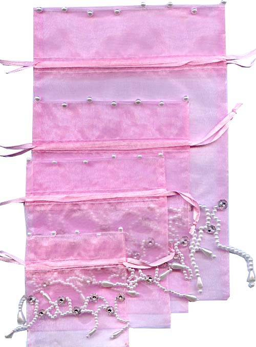 ORGANZA BAGS - ORGANZA BAG - BEADED ORGANZA BAG - PINK - SML. - 8 X 9CM - Gifts Ideas for Him & Her, Natural Handmade Soap, Candles | Clover Fields