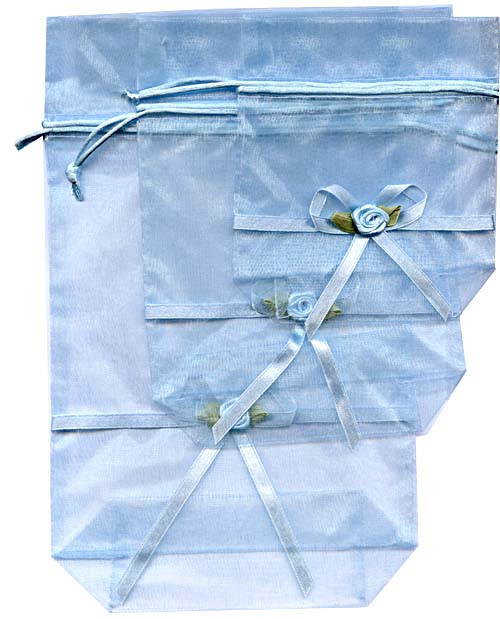 - ORGANZA BAG - ORGANZA WITH ROSE - BLUE - LGE. - 16 X 26CM - Gifts Ideas for Him & Her, Natural Handmade Soap, Candles | Clover Fields