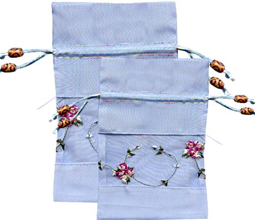 - ORGANZA BAG - EMBROIDERED TAFFETA & ORGANZA - BLUE - MED.- 10.5 X 17CM - Gifts Ideas for Him & Her, Natural Handmade Soap, Candles | Clover Fields
