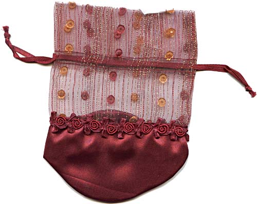  - ORGANZA BAG - CYLINDER BAG - BURGUNDY - MED. - 7CM X 16CM - Gifts Ideas for Him & Her, Natural Handmade Soap, Candles | Clover Fields